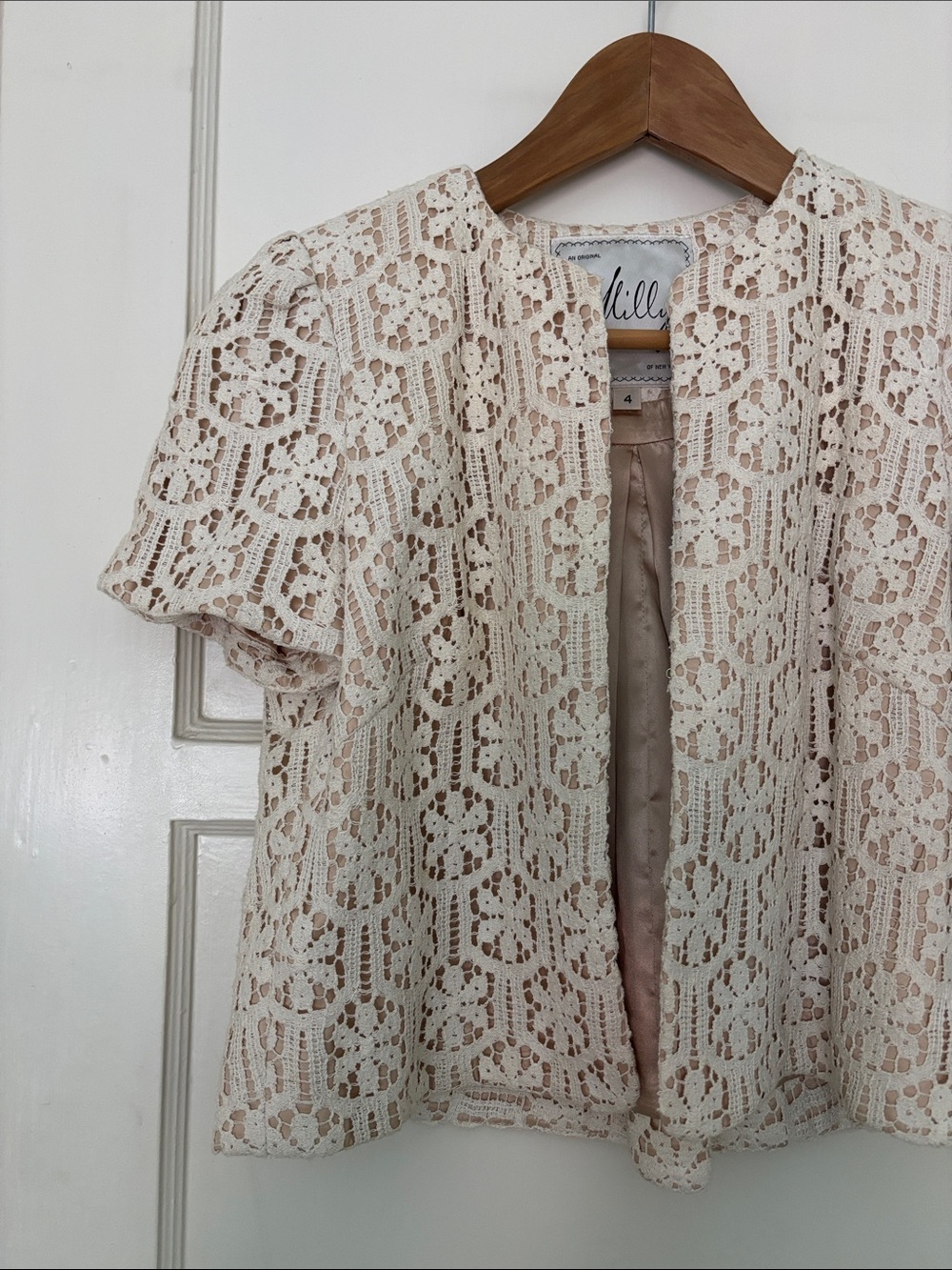 Milly Ivory Floral Lace Open-Front Short Sleeve Jacket - Vintage circa 80s - Picture 3 of 5